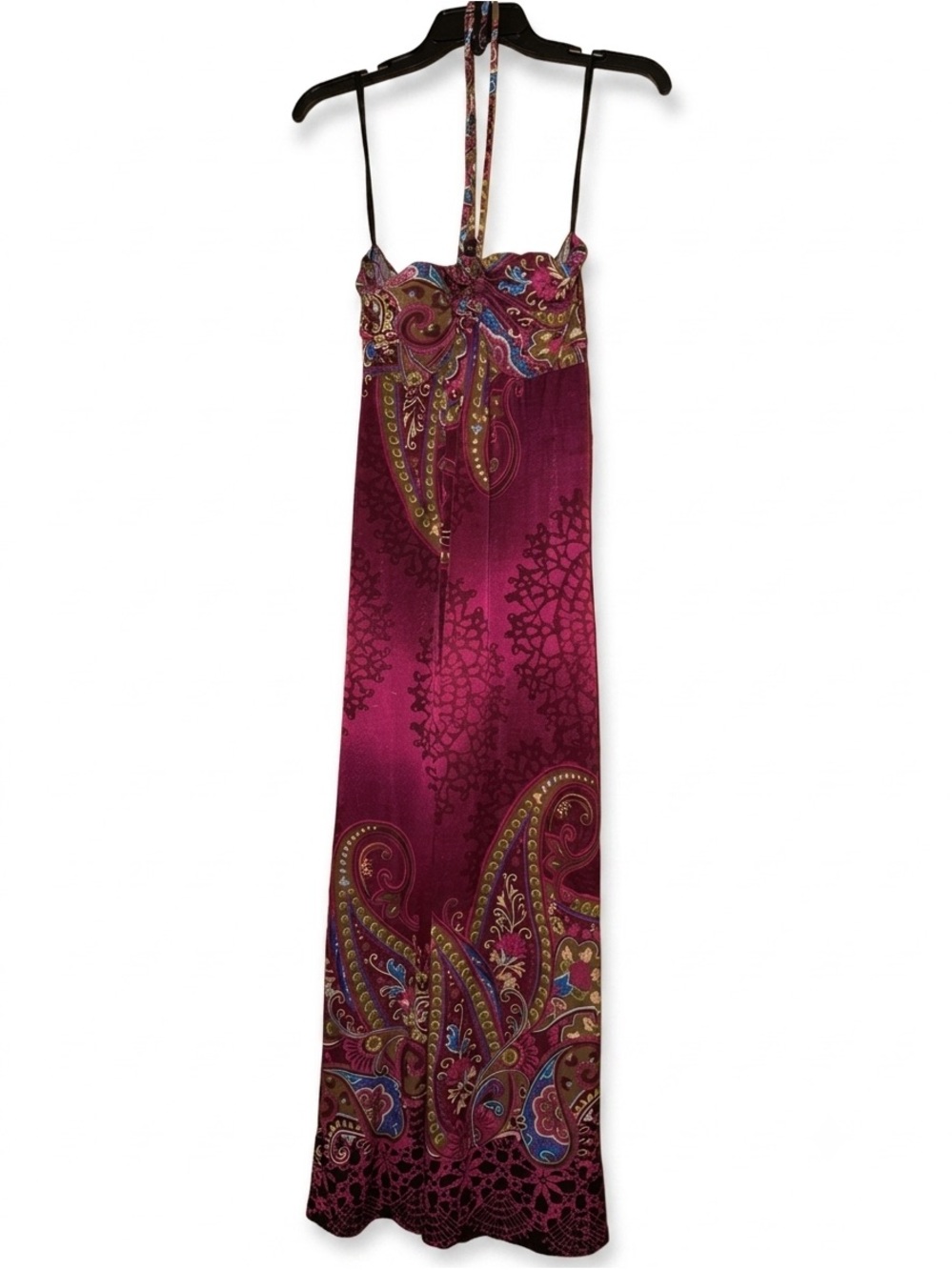 Shui Shing Boho Paisley Print Halter Top Maxi Dress - Medium